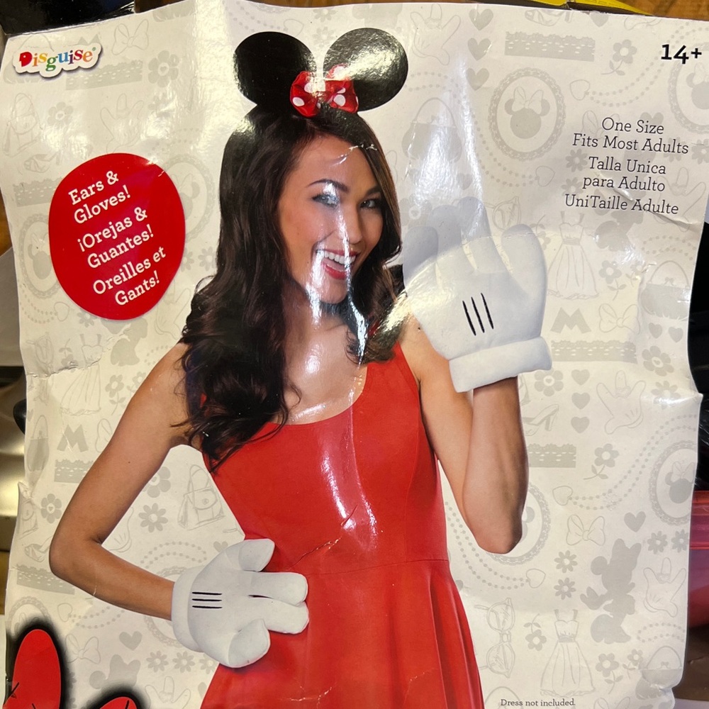 Disney Minnie Mouse Ears with Red Bow and White Gloves